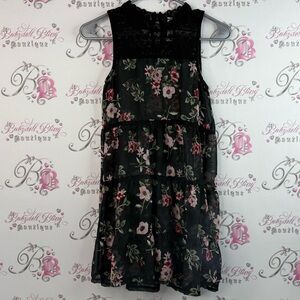 Beautees dress tiered ruffle floral flowers Black and Pink Floral Kids Dress